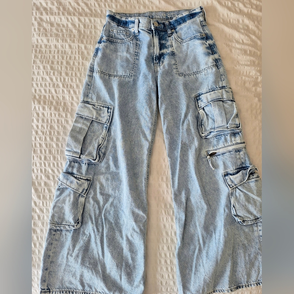 Light Blue Baggy Cargo Jeans Girls
